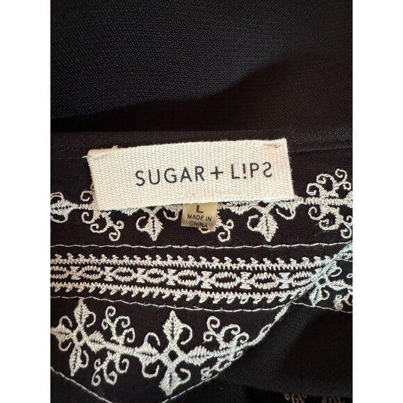 Sugar + Lips Black Embroidered Boho Top With Tassel Detail Large Rayon - Picture 6 of 16
